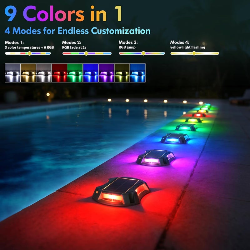 Bosceos Solar Driveway Lights Deck Dock Lights Outdoor 12 Pack, 9 Colors in 1, Pathway Light Solar Powered Waterproof, LED Marker Marine Light for Warning Driveway Sidewalk Pathway Walkway Step(RGB) - Image 3